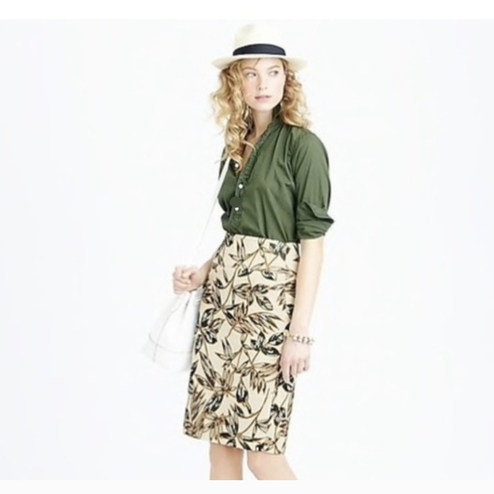 J. Crew Beige Floral Pencil Skirt